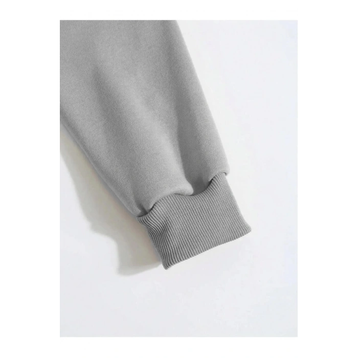 Düz Kapüşonlu Sweat - Boyalı Gri -