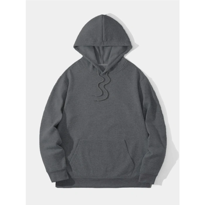 Düz Kapüşonlu Sweat - Füme