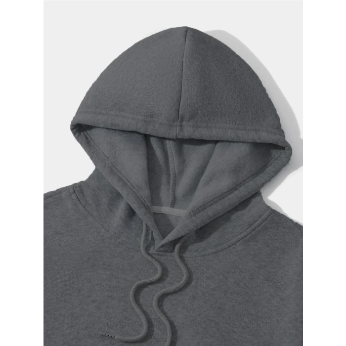 Düz Kapüşonlu Sweat - Füme