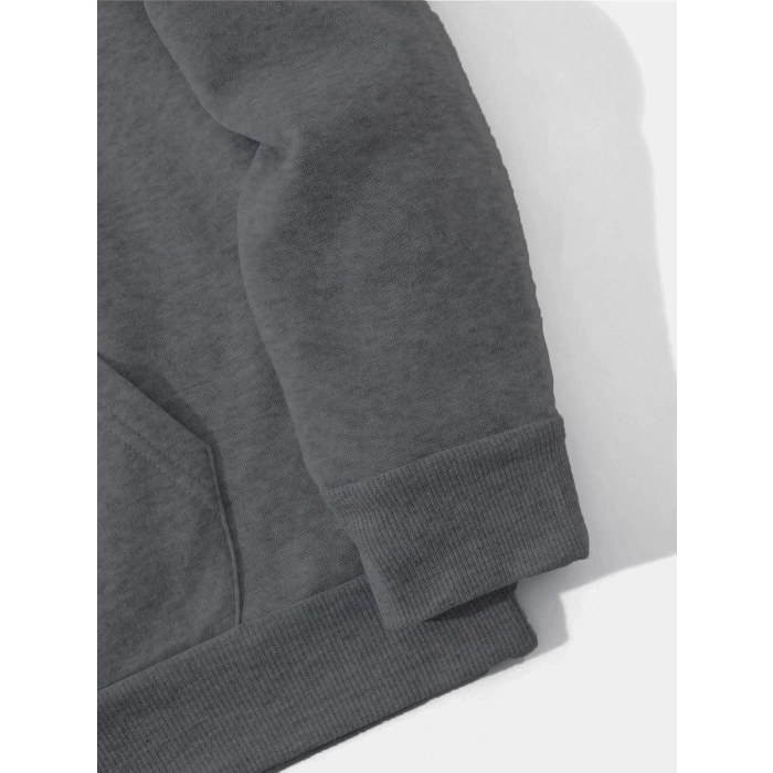 Düz Kapüşonlu Sweat - Füme