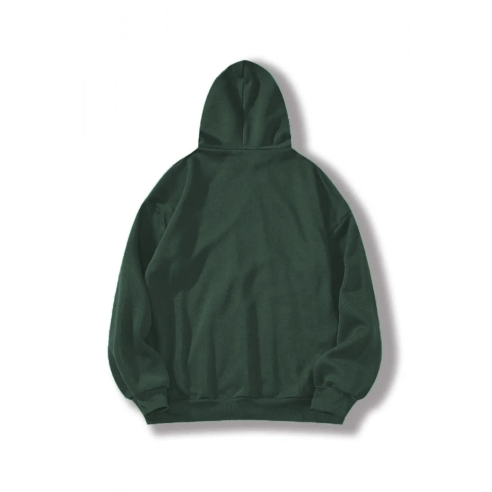 Düz Kapüşonlu Sweat - Koyu Yeşil