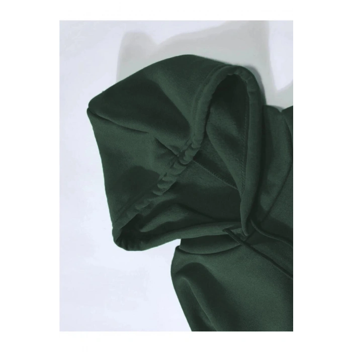 Düz Kapüşonlu Sweat - Koyu Yeşil