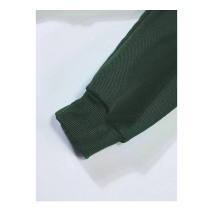 Düz Kapüşonlu Sweat - Koyu Yeşil
