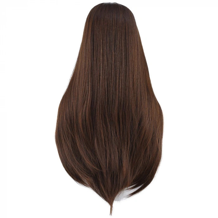 Düz Perçemli Uzun Fiber Sentetik Peruk - Kahve Karamel