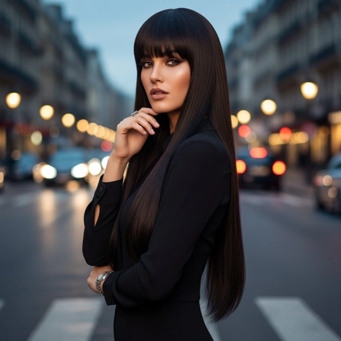 Düz Perçemli Uzun Fiber Sentetik Peruk - Kahverengi