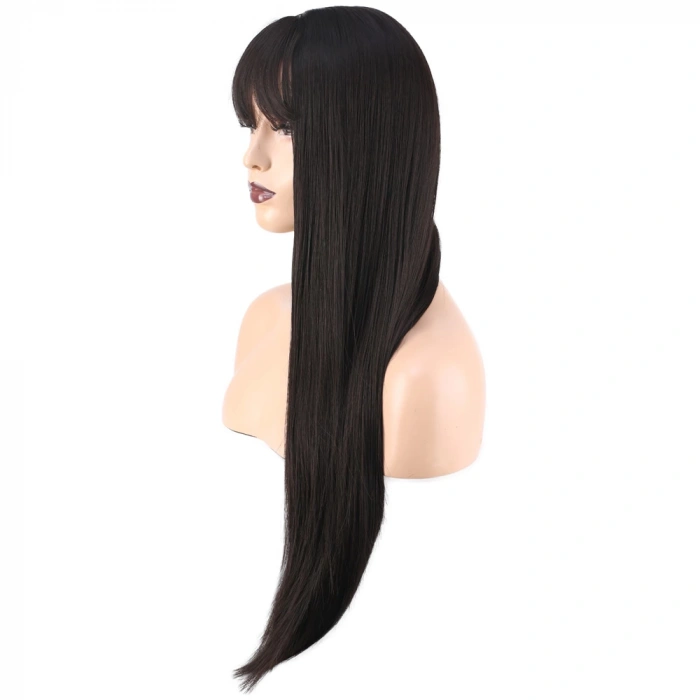 Düz Perçemli Uzun Fiber Sentetik Peruk - Kahverengi