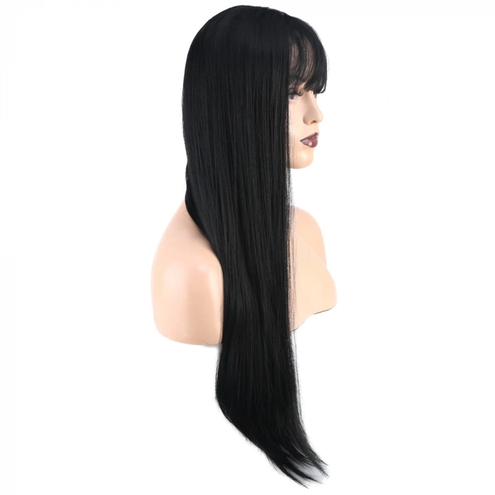 Düz Perçemli Uzun Fiber Sentetik Peruk - Siyah