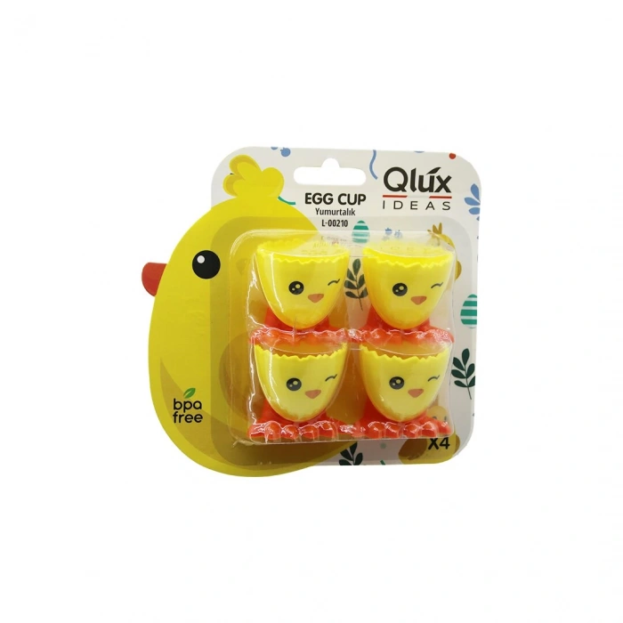 EGG CUP 4PCS YUMURTALIK EMOJİ DESEN - RENKLİ PLASTİK CİVCİV AYAKLI - 1/2 KIRIK YUMURTA KABUK MODEL (4887)