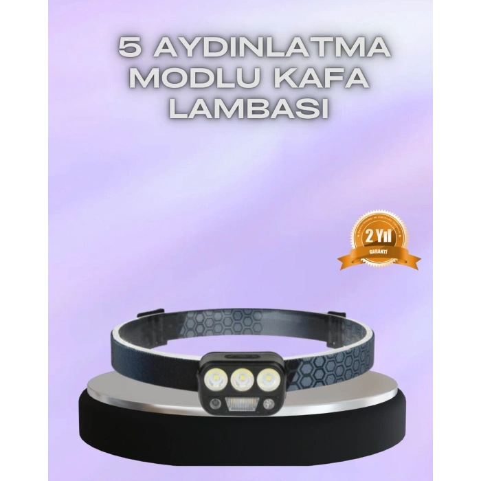 El Hareket Sensörlü Led Kafa Feneri 5 Mod Ayarlanabilir