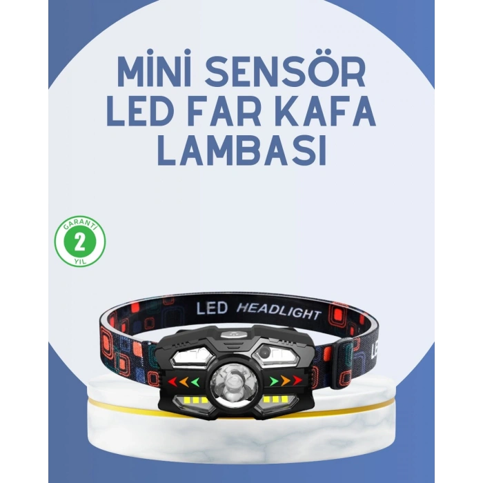 El Sensörlü Led Far Suya Dayanıklı Şarjlı Kafa Lambası