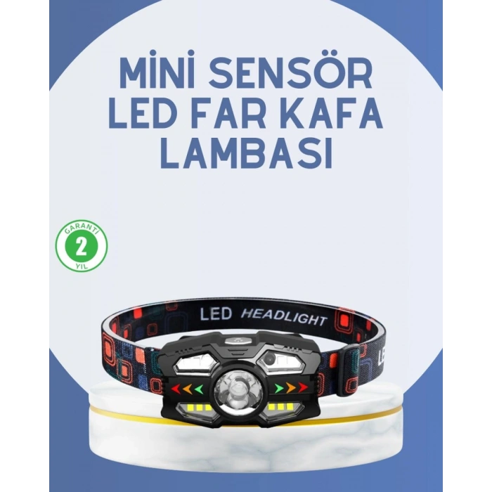 El Sensörlü Led Far Suya Dayanıklı Şarjlı Kafa Lambası