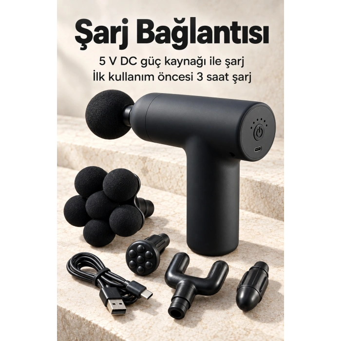 El Tipi Masaj Tabancası Top Başlıklı Siyah Gövde