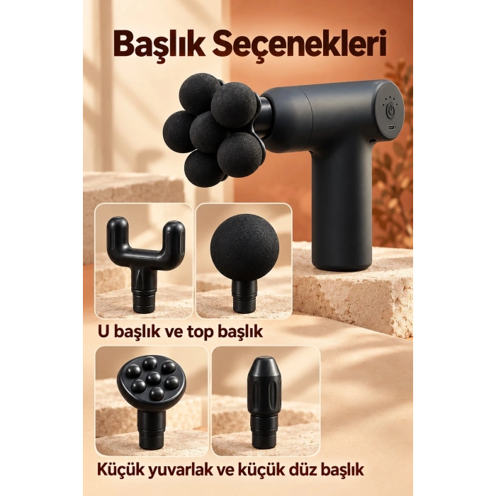 El Tipi Masaj Tabancası Top Başlıklı Siyah Gövde