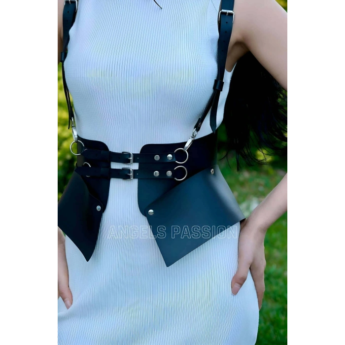 Elbise, T-shirt Ve Gömlek Üzeri Deri Şık Kemer Ve Choker Takım - Brf622