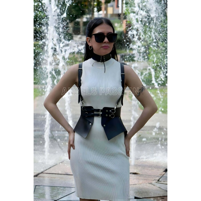Elbise, T-shirt Ve Gömlek Üzeri Deri Şık Kemer Ve Choker Takım - Brf622