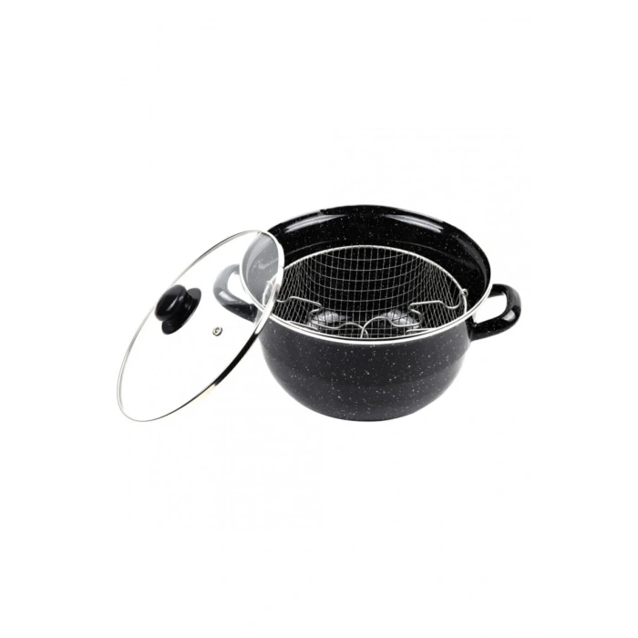 Emaye Kızartma Tenceresi Siyah Kırçıllı 24 Cm -69115