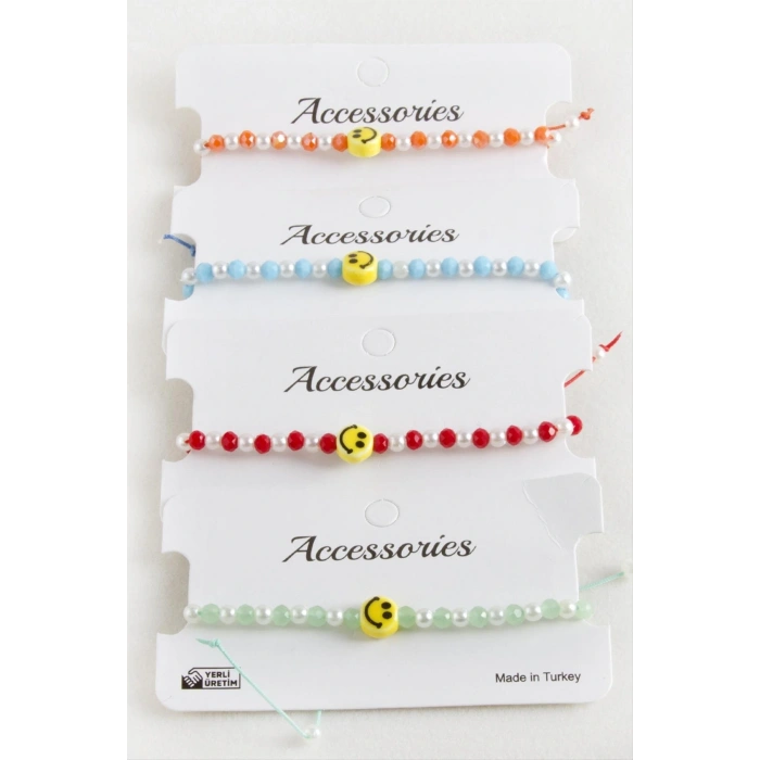 Emoji İnci Kristal Makrome İp Bileklik