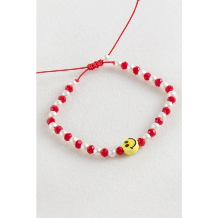 Emoji İnci Kristal Makrome İp Bileklik