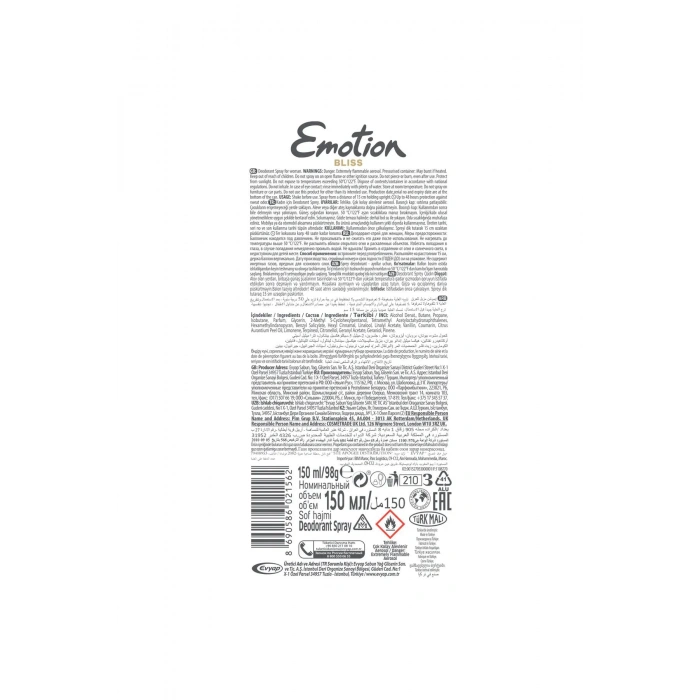 Emotion Bliss Kadın Vegan Deodorant 150 Ml Hızlı Kurur , Leke Bırakmaz
