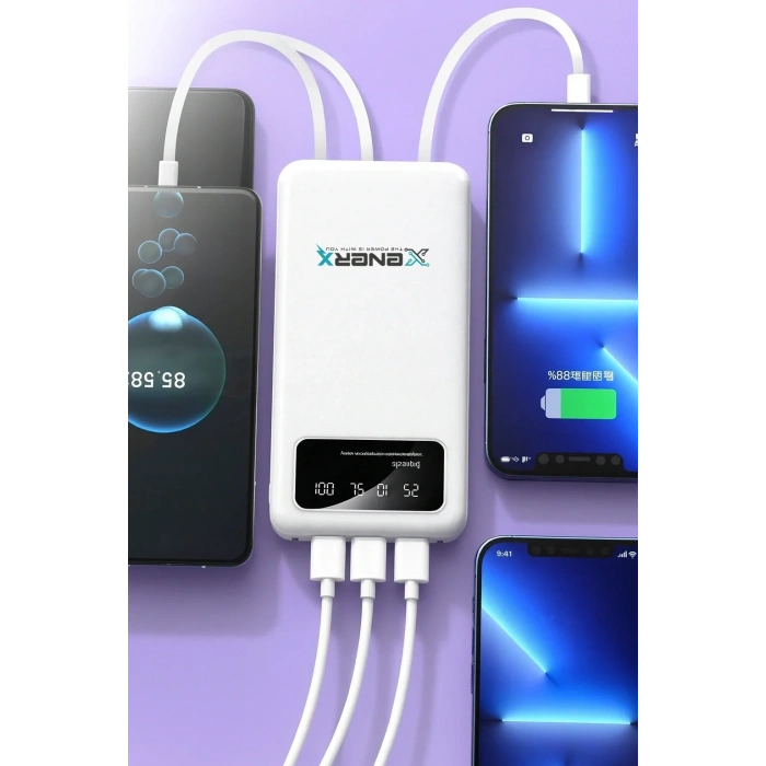 Enerx ENR-P20DC 20000 mAh 2.1 Amper Dahili Kablolu Powerbank Siyah (4887)