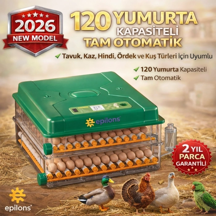 Ep-120 Yumurta Kapasiteli Tam Otomatik Kuluçka Makinesi - Yeni Nesil Harici Suluklu, Dijital Nem Ve Sıcaklık Göstergeli