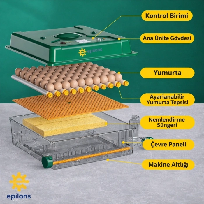 Ep-120 Yumurta Kapasiteli Tam Otomatik Kuluçka Makinesi - Yeni Nesil Harici Suluklu, Dijital Nem Ve Sıcaklık Göstergeli