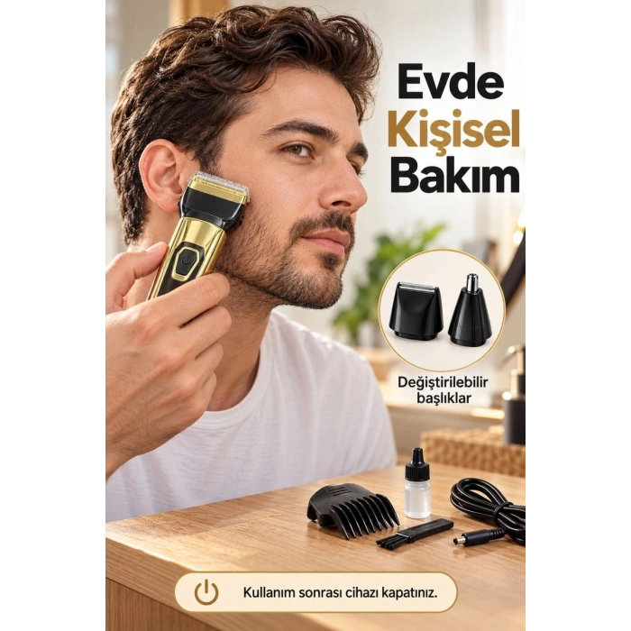 Erkek Bakım Seti Kablosuz Kullanımlı Üç Başlıklı