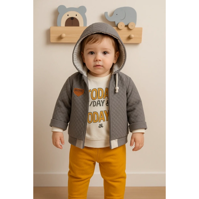 Erkek Bebek Today Baskılı Yağmurluk 3Lü Takım