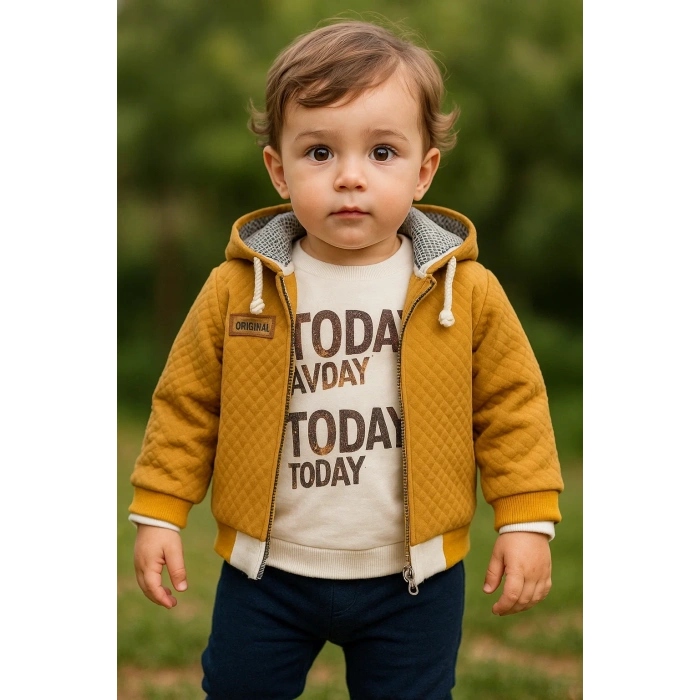 Erkek Bebek Today Baskılı Yağmurluk 3Lü Takım