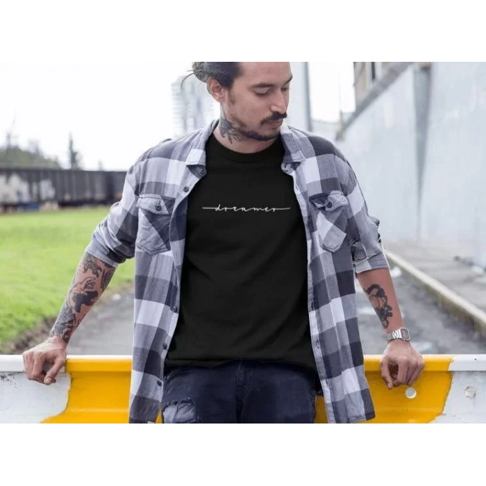 Erkek Bisiklet Yaka Baskılı Oversize TShirt