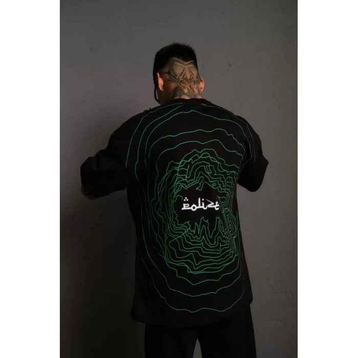 Erkek Bisiklet Yakalı Sırt Baskılı Oversize TShirt