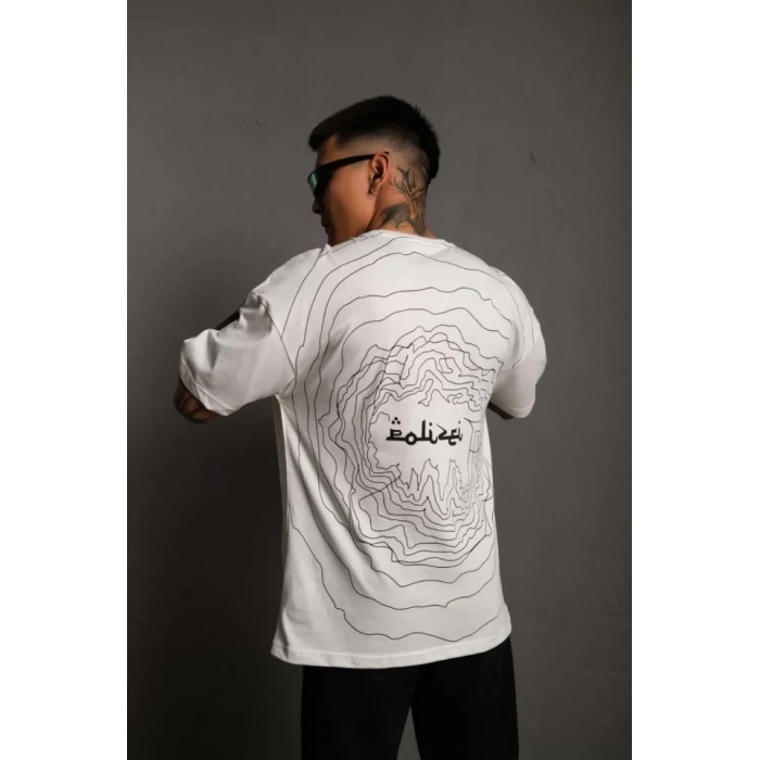 Erkek Bisiklet Yakalı Sırt Baskılı Oversize TShirt