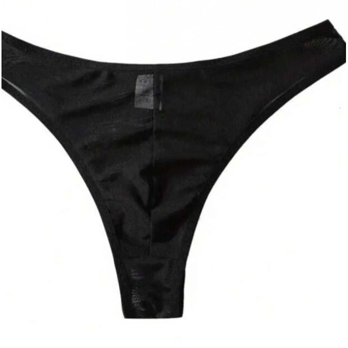Erkek  Biyeli Siyah Transparan Brazillian Slip