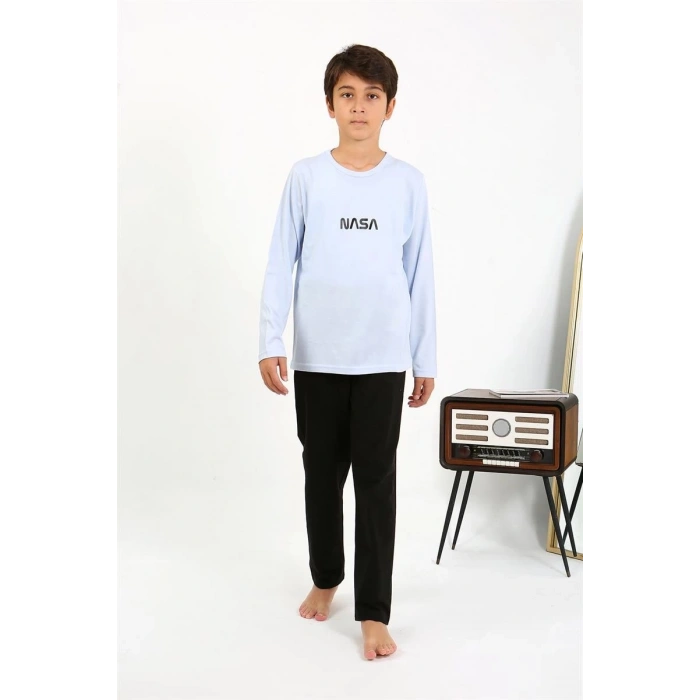 Erkek Çocuk Uzun Kol Penye Pijama Takım BuzMavisi