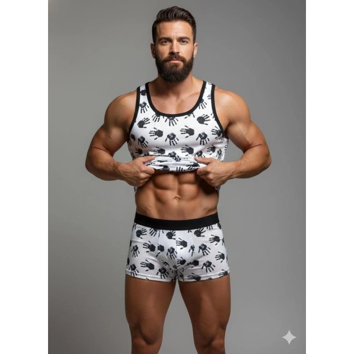 Erkek Desenli Tank Top Boxer Takım