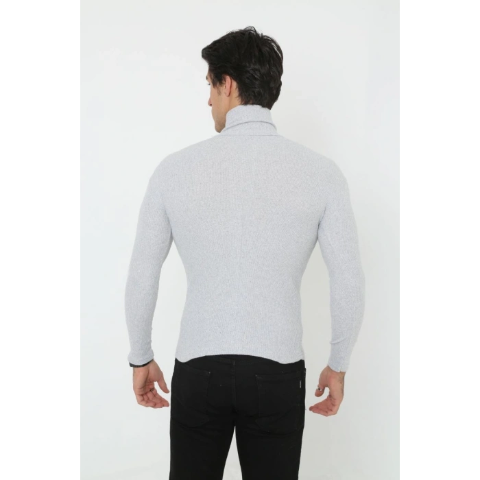 Erkek Fitilli Kaşkorse Kumaş Boğazlı Full Likralı Slimfit Body - Gri