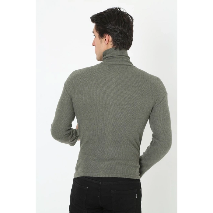 Erkek Fitilli Kaşkorse Kumaş Boğazlı Full Likralı Slimfit Body - Haki