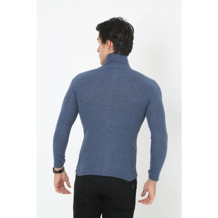 Erkek Fitilli Kaşkorse Kumaş Boğazlı Full Likralı Slimfit Body - İndigo