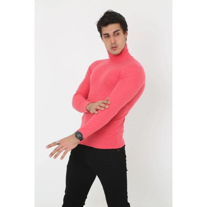 Erkek Fitilli Kaşkorse Kumaş Boğazlı Full Likralı Slimfit Body - Pembe