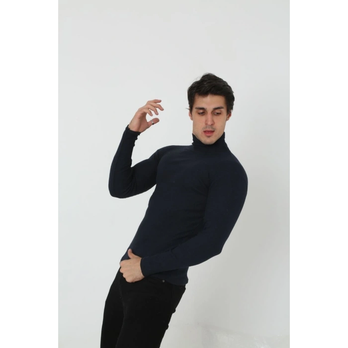 Erkek Fitilli Kaşkorse Kumaş Boğazlı Full Likralı Slimfit Body - Siyah