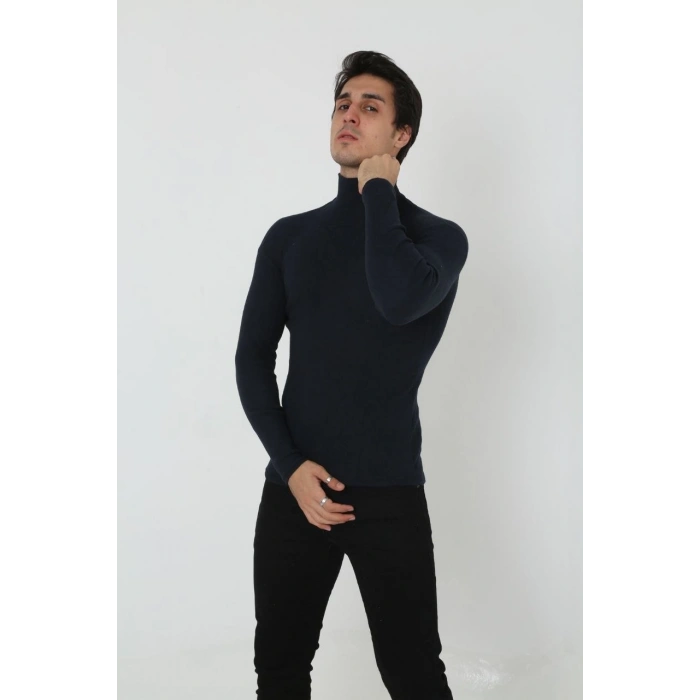 Erkek Fitilli Kaşkorse Kumaş Boğazlı Full Likralı Slimfit Body - Siyah