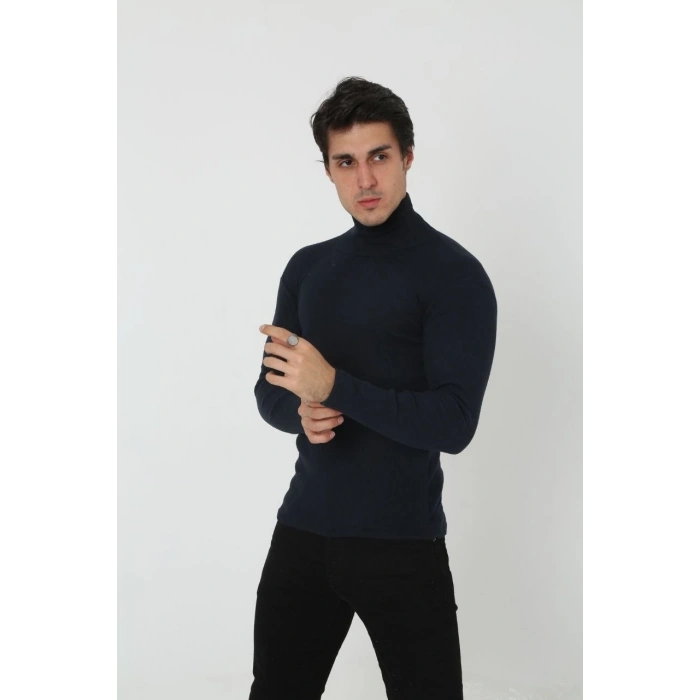 Erkek Fitilli Kaşkorse Kumaş Boğazlı Full Likralı Slimfit Body - Siyah