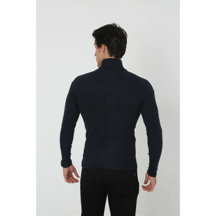Erkek Fitilli Kaşkorse Kumaş Boğazlı Full Likralı Slimfit Body - Siyah