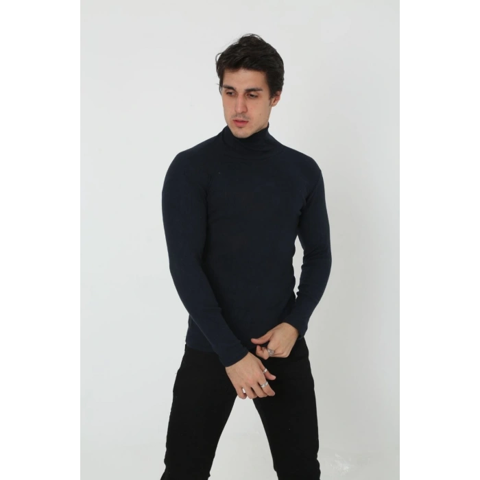 Erkek Fitilli Kaşkorse Kumaş Boğazlı Full Likralı Slimfit Body - Siyah