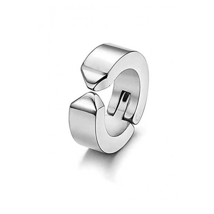 Erkek Küpesi - 2 Adet Çelik Kıstırmalı Küpe Paslanmaz Atmaz Çelik Gümüş Renk Küpe