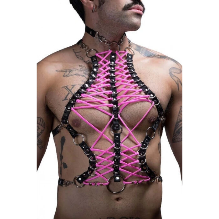 Erkek Lastik Fantazi Göğüs Harness - Brfm192