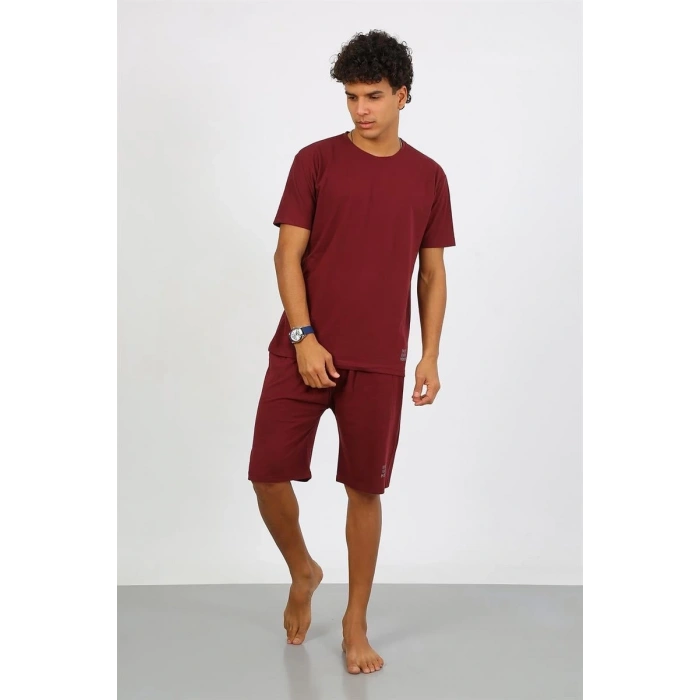 Erkek Pamuk Lakost Alt Üst Kaprili Pijama Takım Bordo