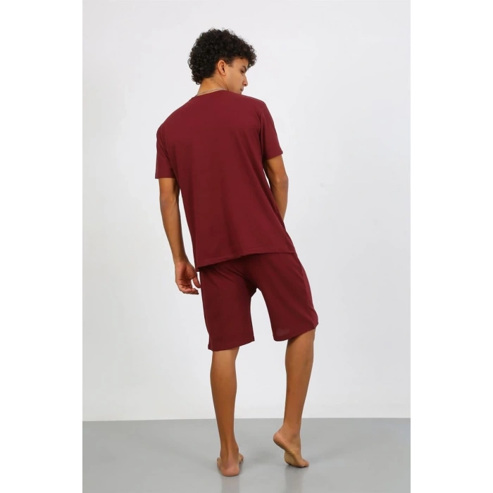 Erkek Pamuk Lakost Alt Üst Kaprili Pijama Takım Bordo