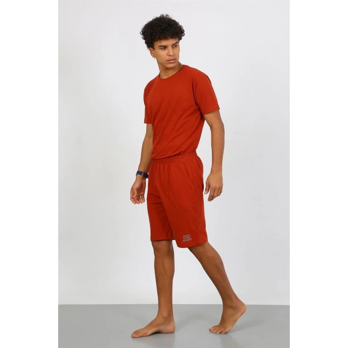 Erkek Pamuk Lakost Alt Üst Kaprili Pijama Takım Kremit