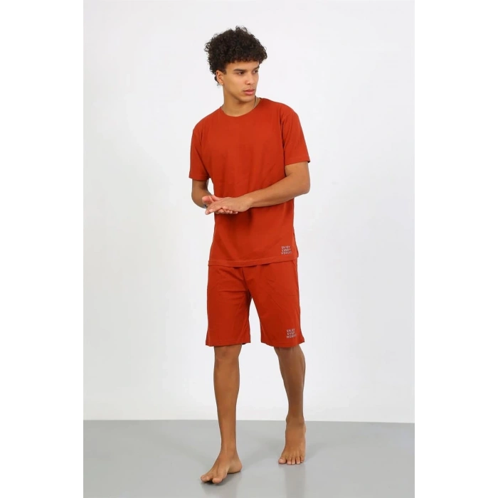 Erkek Pamuk Lakost Alt Üst Kaprili Pijama Takım Kremit